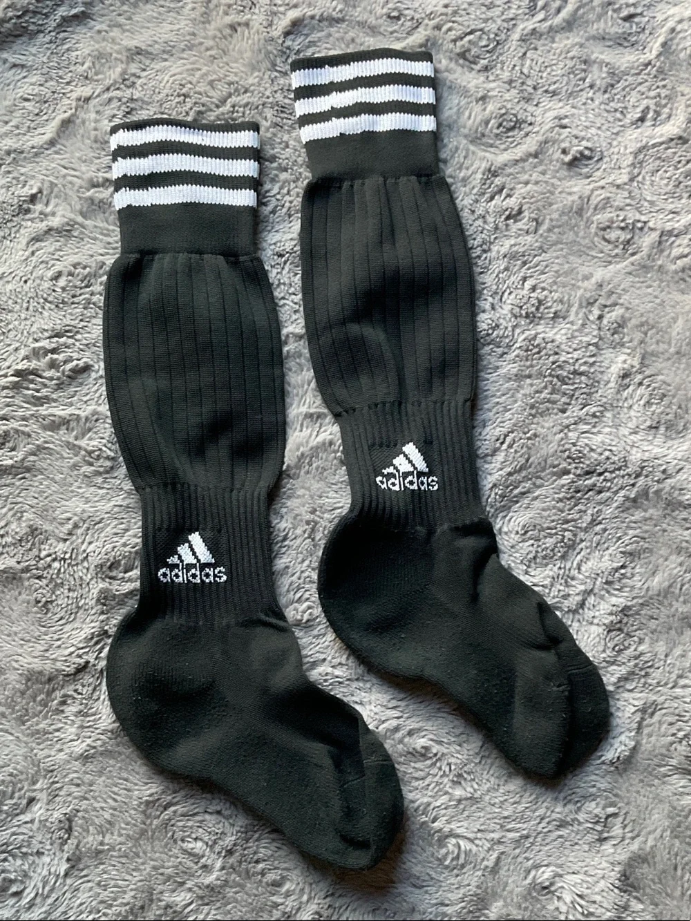 adidas Black Knee-High Soccer Socks with White Stripes